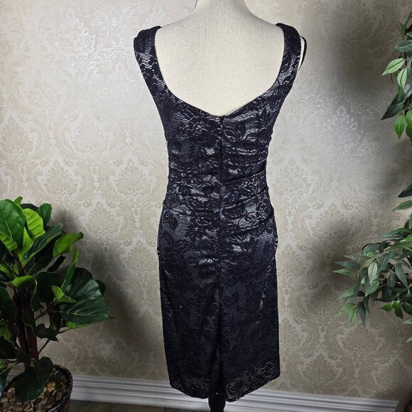 Laundry by Shelli Segal Size 6 Black Silver Bodycon Cocktail Dress Lace Pattern - Picture 9 of 16